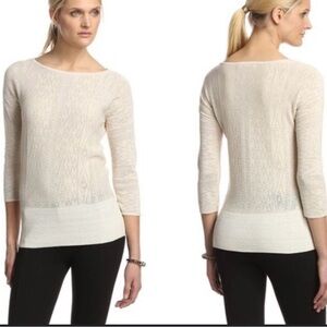 Catherine Malandrino Metallic Gold Lace Stitch Fitted Knit Sweater Size S Beige